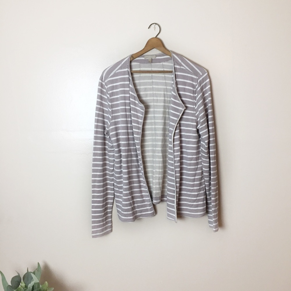 [Bordeaux] Mauve White Stripe Open Front Cardigan - image 2